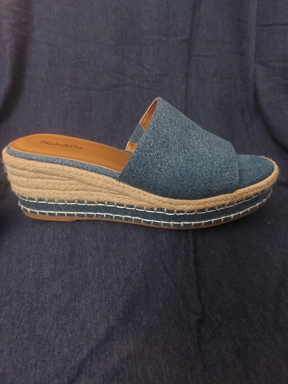 Style & Co. Denim Slide Wedge Sandals - BluePic. Sz 8 - Picture 4 of 9